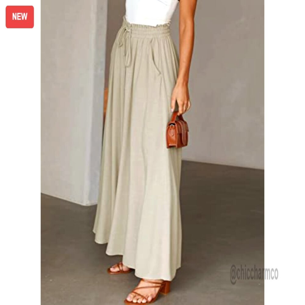 Wide Leg Palazzo Pants Elastic Waist Drawstring Casual Plus Size - Picture 3 of 7
